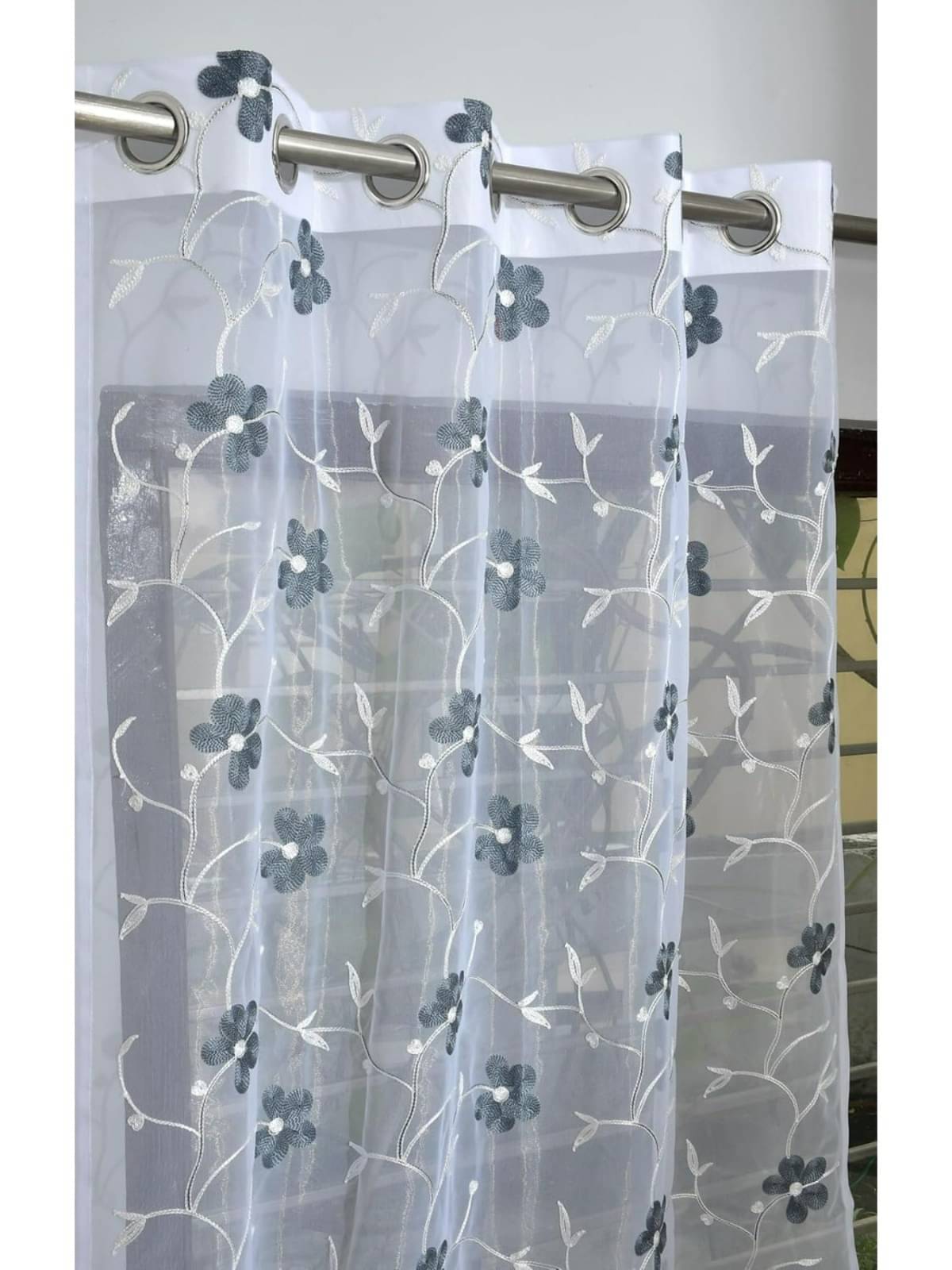 UrbanArts Floral Transparent Eyelet Curtain 9 ft ( Pack of 1 ) - Grey UrbanArts Floral Transparent Eyelet Curtain 9 ft ( Pack of 1 ) - Grey
