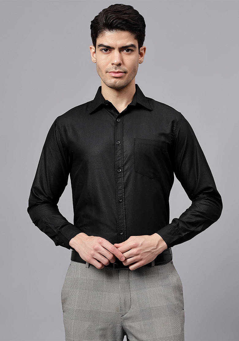 Vashuqi Cotton Blend Slim Fit Full Sleeves Men's Formal Shirt - Black ( Pack of 1 ) Vashuqi Cotton Blend Slim Fit Full Sleeves Men's Formal Shirt - Black ( Pack of 1 )