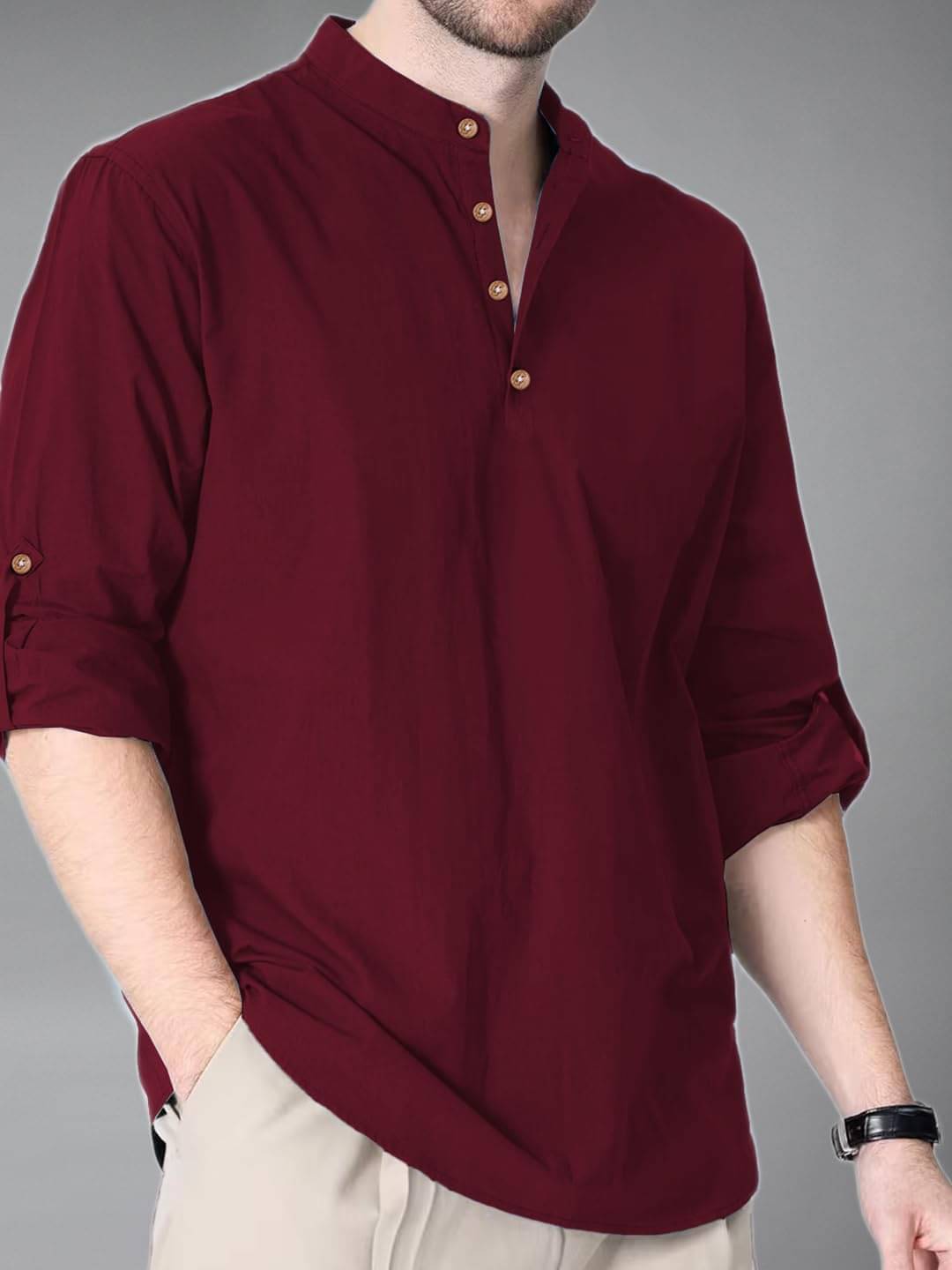     			Vashuqi Maroon Blended Men's Regular Kurta ( Pack of 1 )
