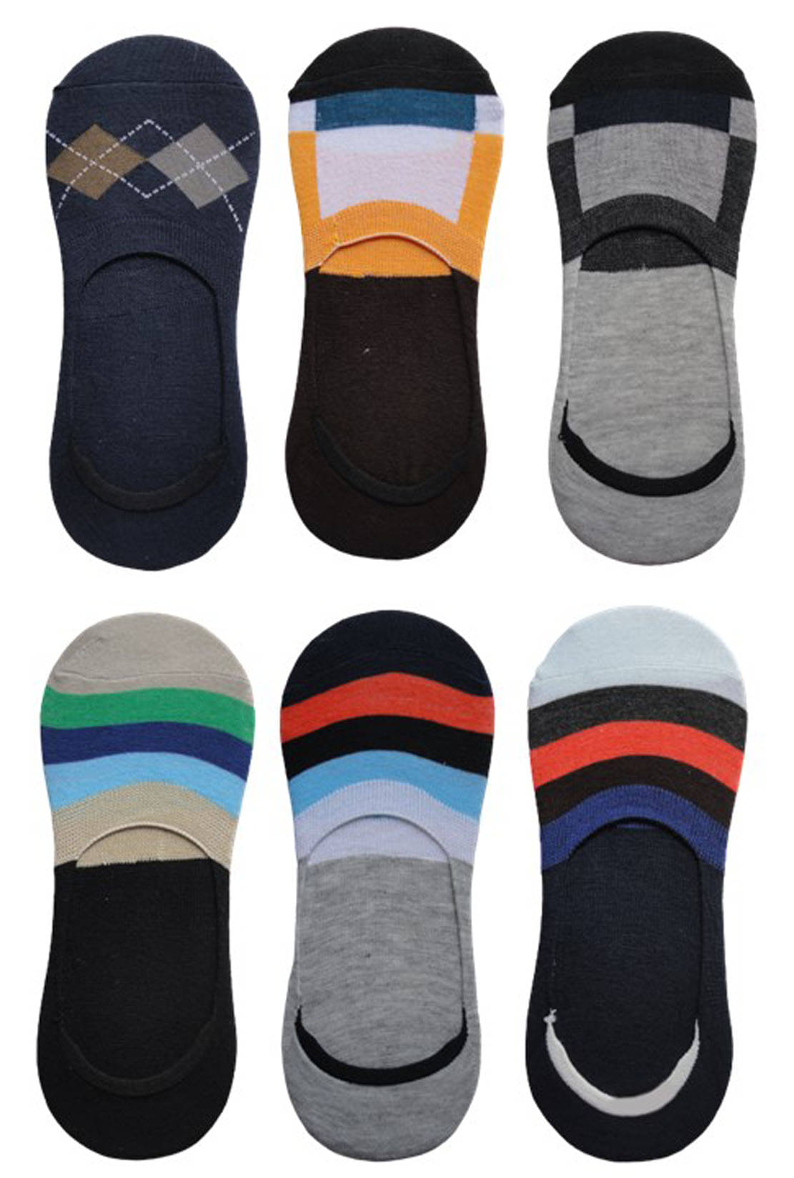     			Voici Pack of 6 Men's Cotton Blend No Show Socks ( Multicolor )