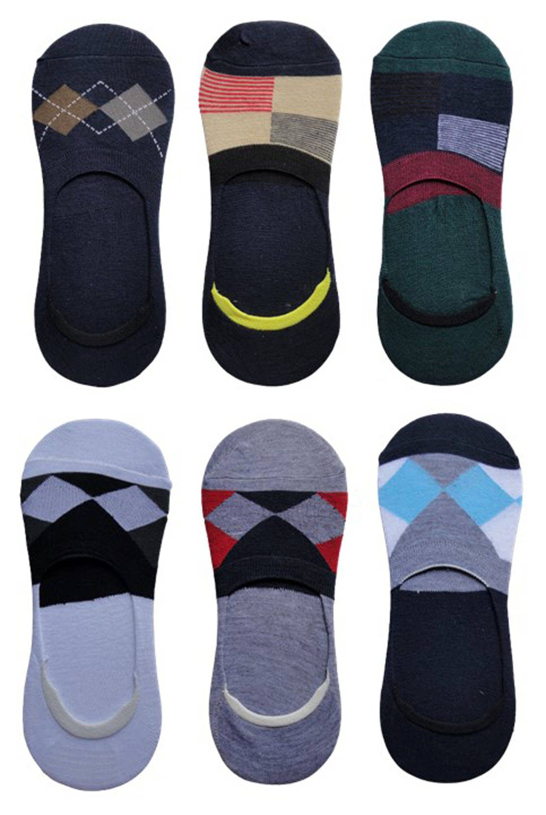     			Voici Pack of 6 Men's Cotton Blend No Show Socks ( Multicolor )