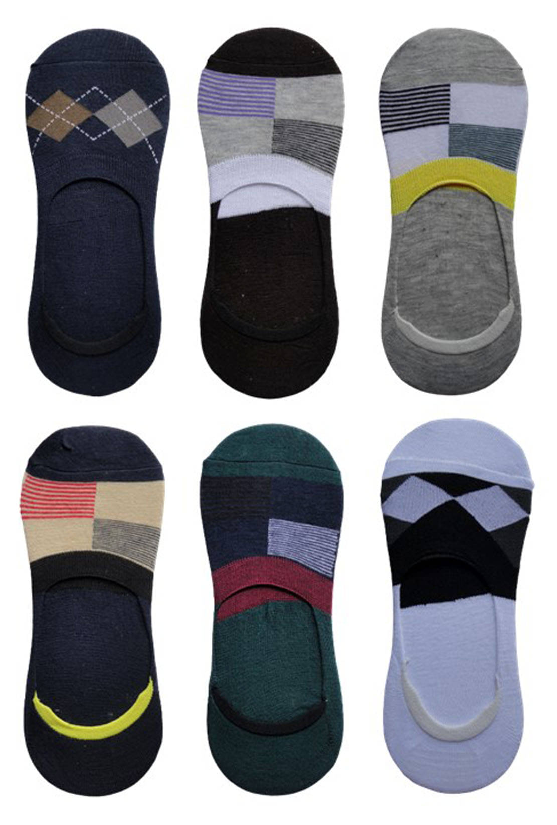     			Voici Pack of 6 Men's Cotton Blend No Show Socks ( Multicolor )