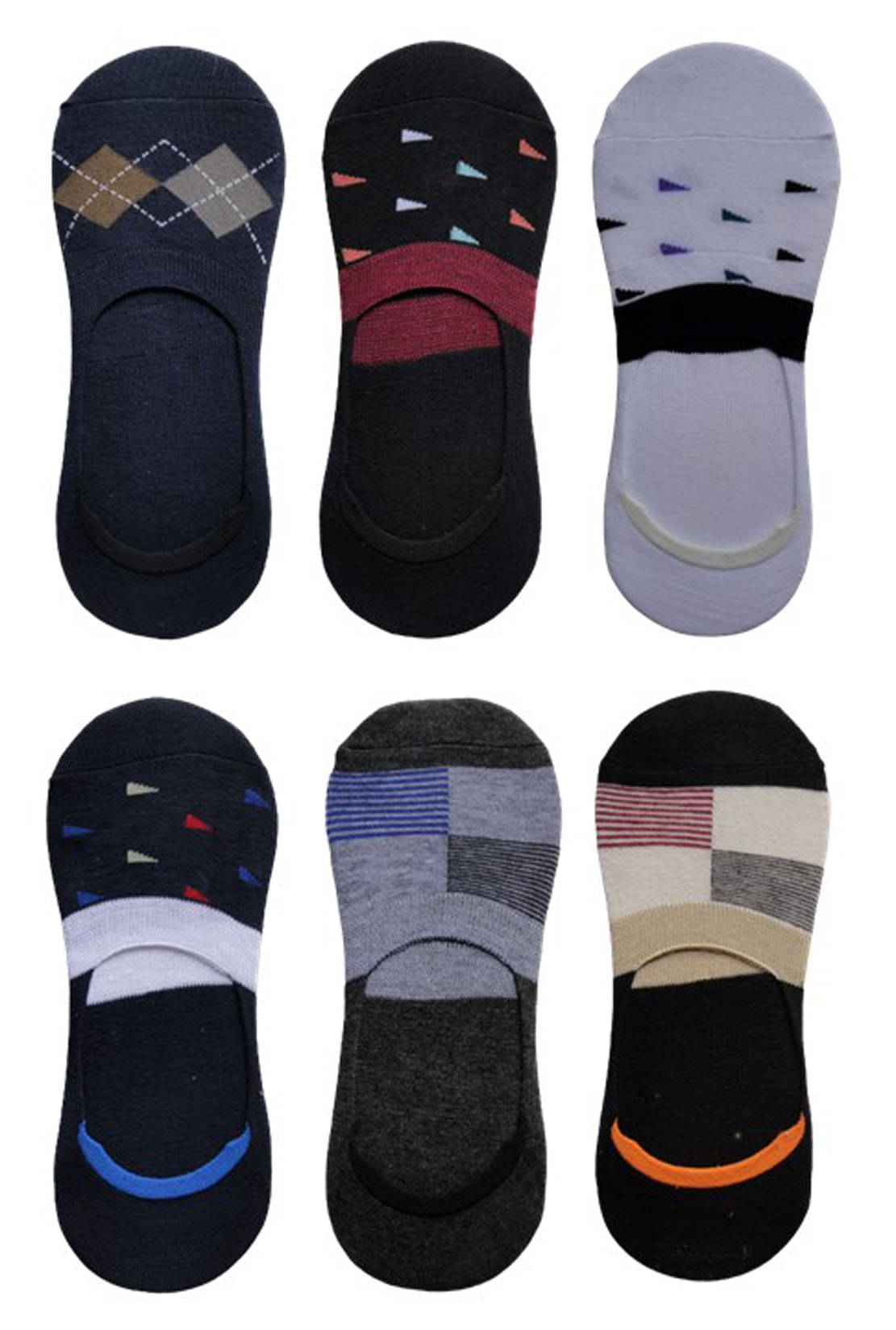 Voici Pack of 6 Men's Cotton Blend No Show Socks ( Multicolor )     			Voici Pack of 6 Men's Cotton Blend No Show Socks ( Multicolor )