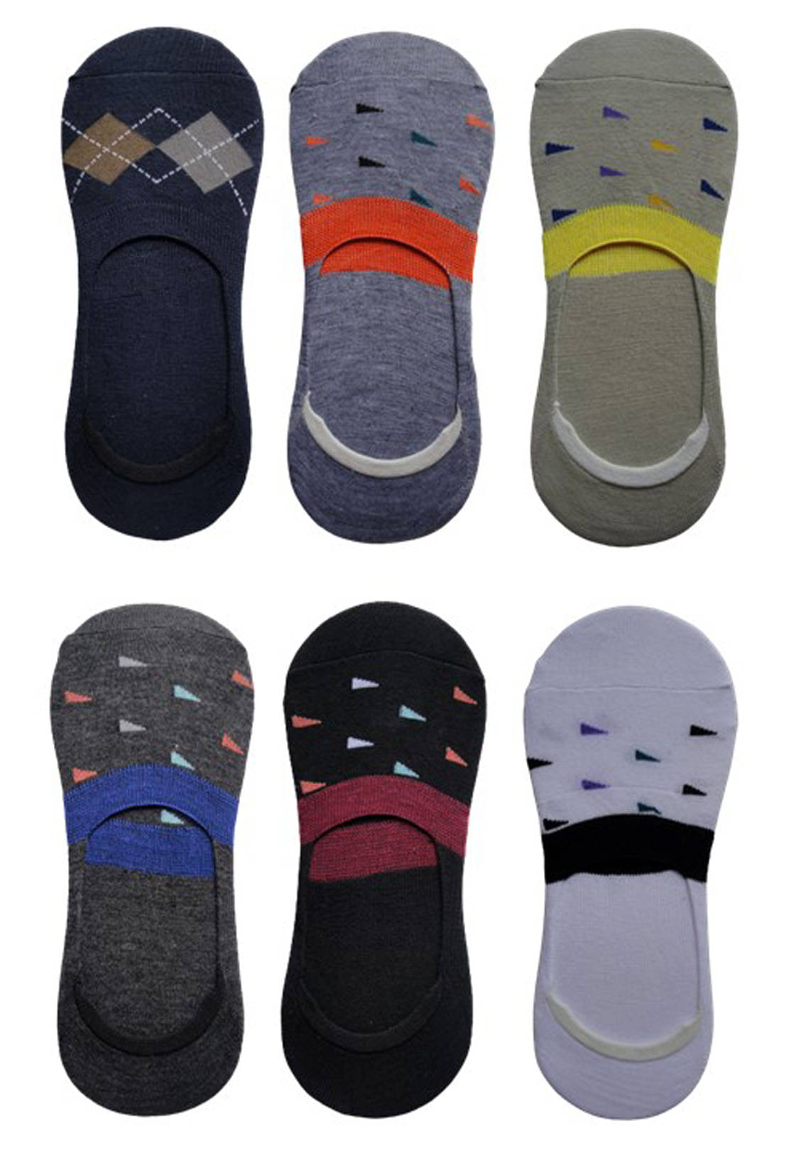     			Voici Pack of 6 Men's Cotton Blend No Show Socks ( Multicolor )
