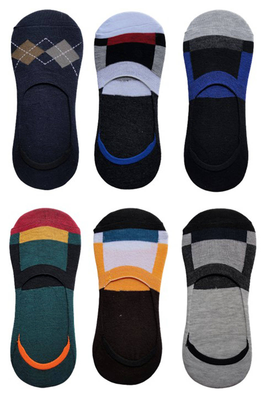     			Voici Pack of 6 Men's Cotton Blend No Show Socks ( Multicolor )