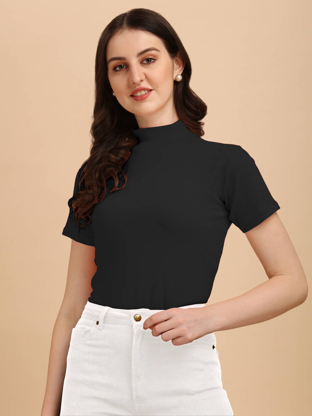     			Wedani Women's Polyester Regular Top ( Black )