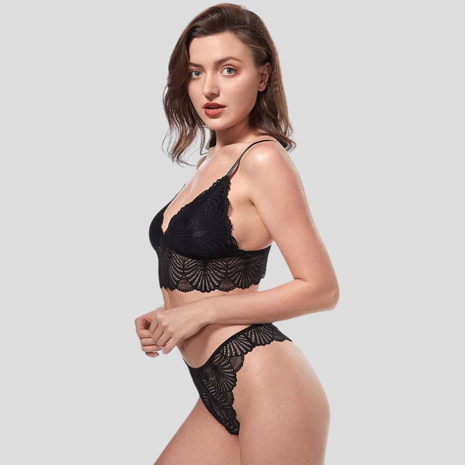     			Zerjama Lace Non Padded Bra & Panty Set ( Black , Pack of 1 )