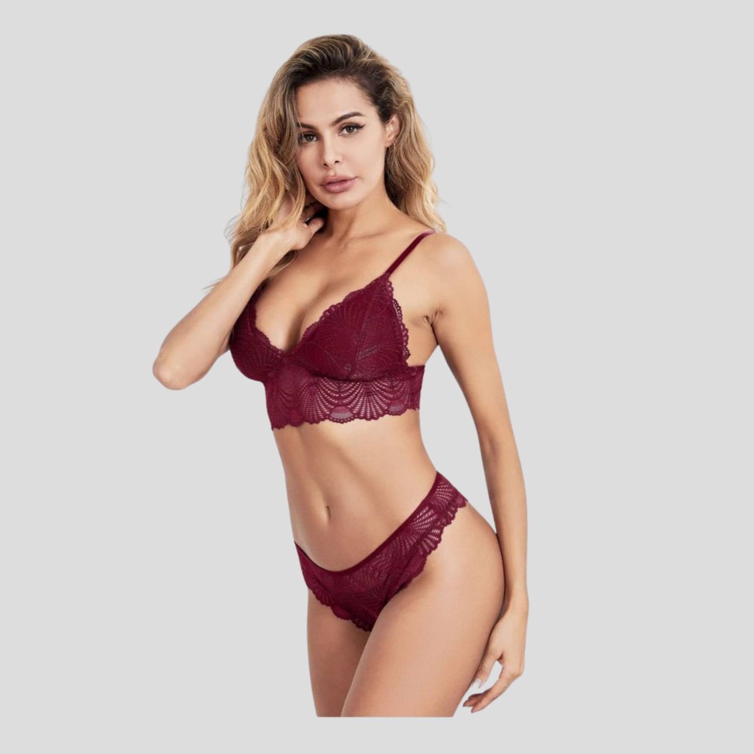     			Zerjama Lace Non Padded Bra & Panty Set ( Maroon , Pack of 1 )