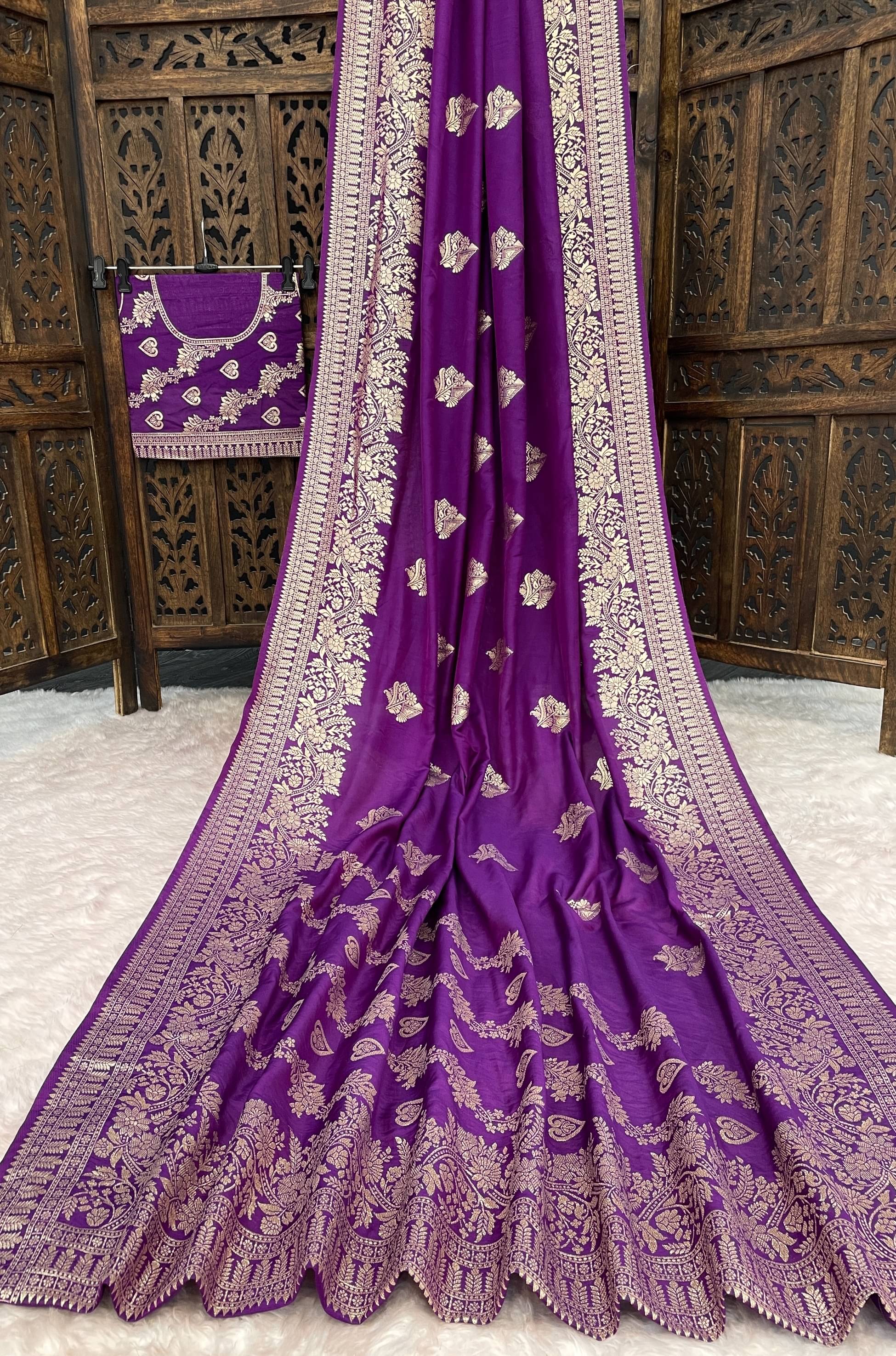     			fab woven Art Silk Woven Design Kanjeevaram Sarees With Unstitched Blouse Piece ( Purple )