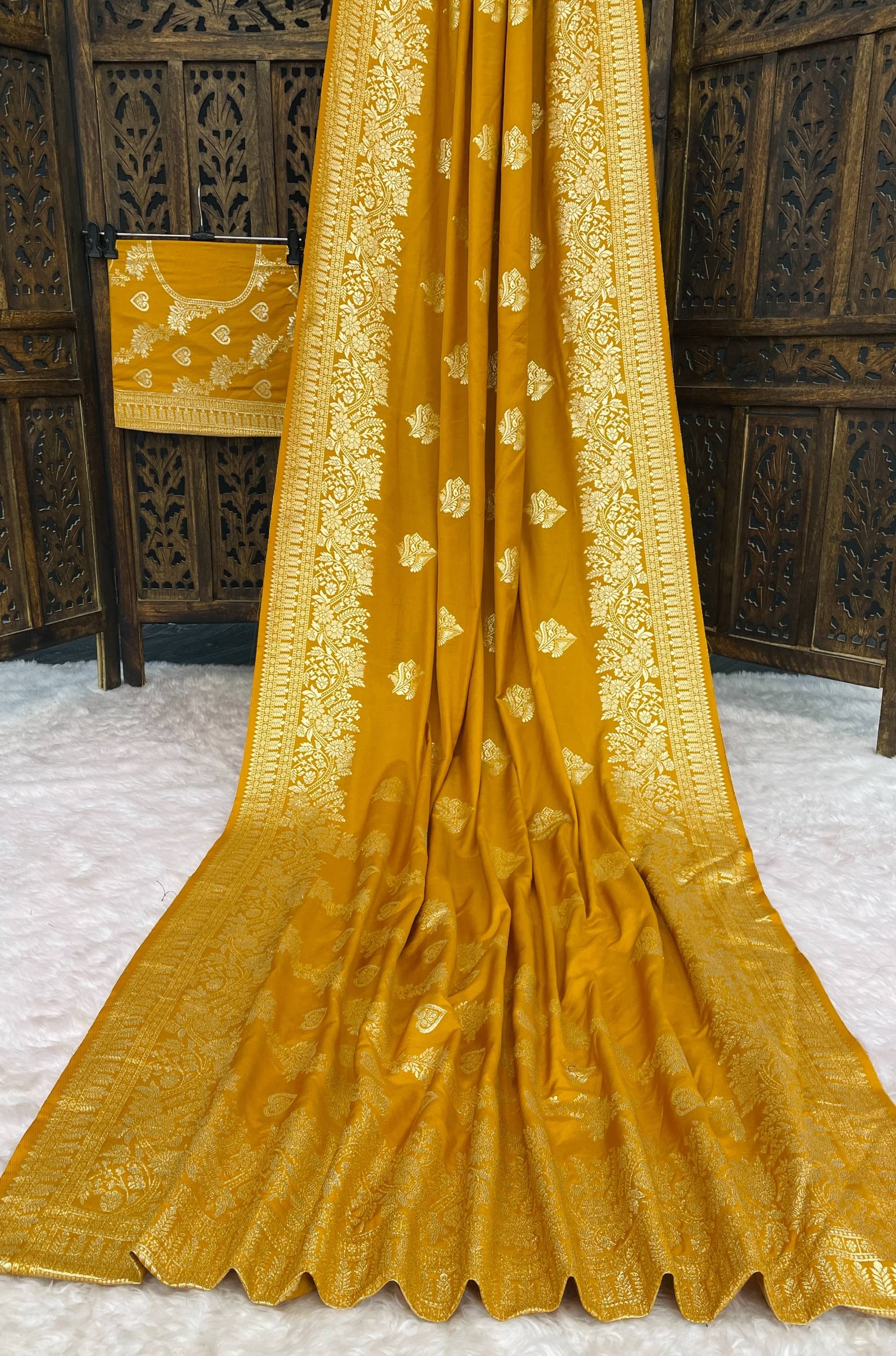 fab woven Art Silk Woven Design Kanjeevaram Sarees With Unstitched Blouse Piece ( Mustard ) fab woven Art Silk Woven Design Kanjeevaram Sarees With Unstitched Blouse Piece ( Mustard )