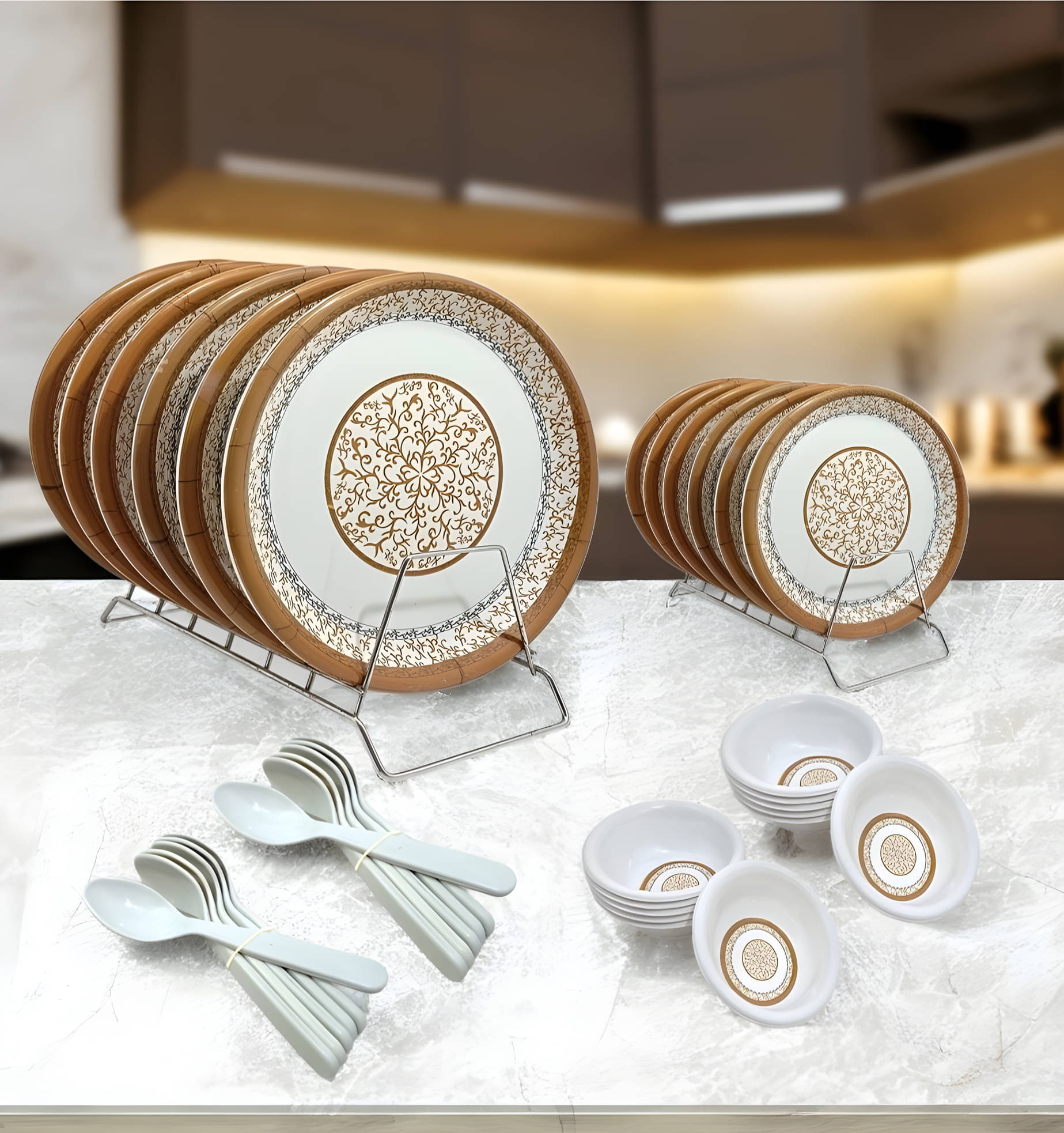 kitchrox Perfect For All Occasion Printed Melamine Dinner Set ( Pack of 36 ) Multicolor kitchrox Perfect For All Occasion Printed Melamine Dinner Set ( Pack of 36 ) Multicolor