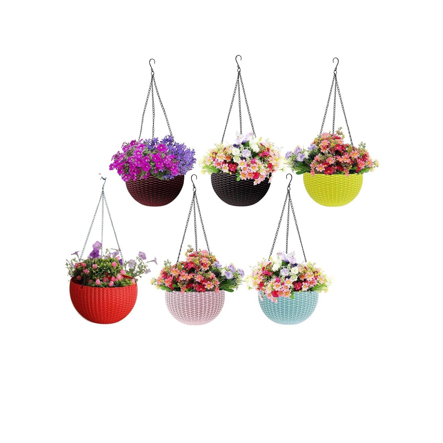 lastic Hanging Pots, Multicolour, Diameter 7.1 Inch, Height 4.8 Inch, Thickness 3 mm, Chain Length 13 Inch Approx, 6 Pieces lastic Hanging Pots, Multicolour, Diameter 7.1 Inch, Height 4.8 Inch, Thickness 3 mm, Chain Length 13 Inch Approx, 6 Pieces