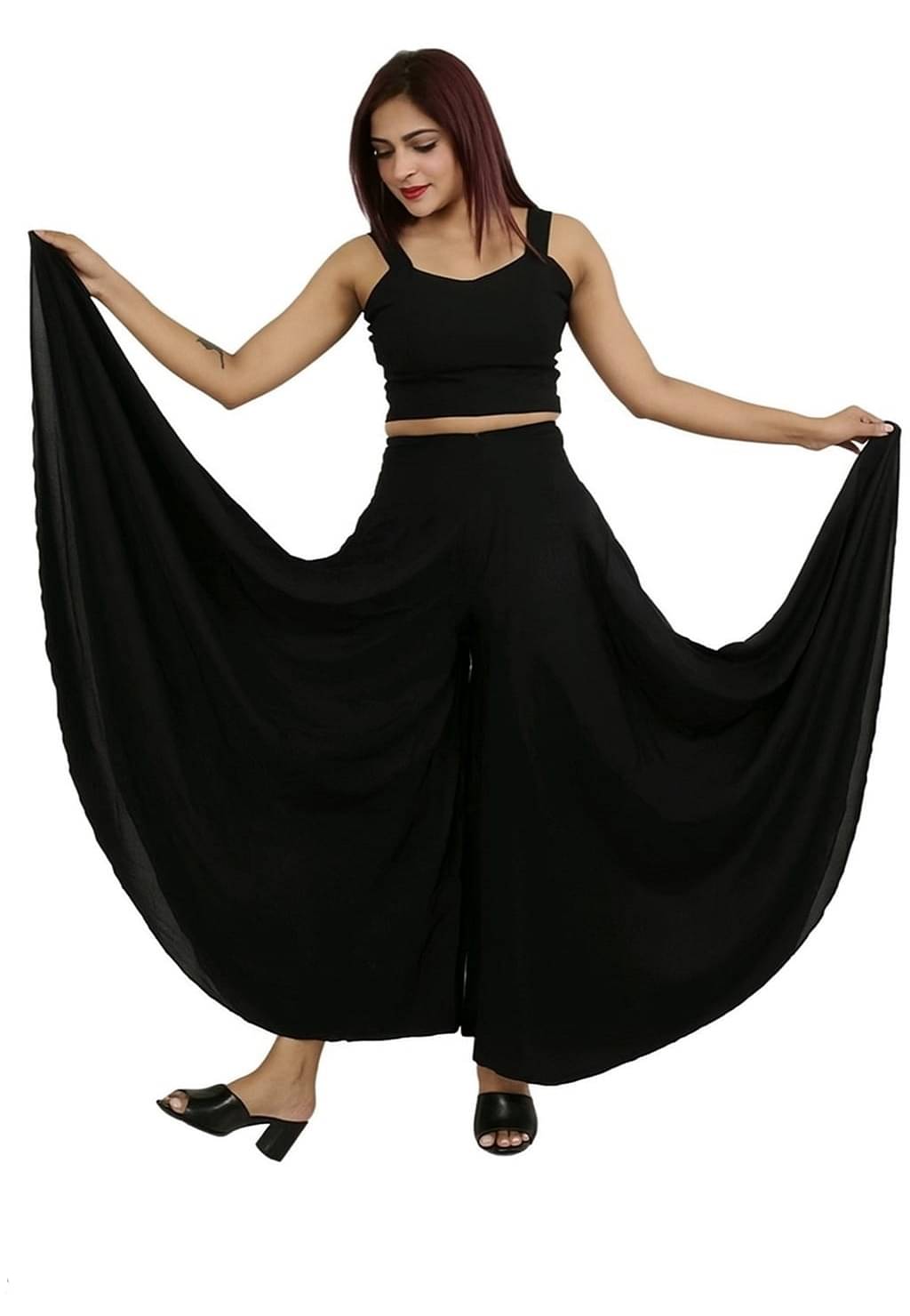     			shitdhey Women Crepe Solid Palazzos ( Black )