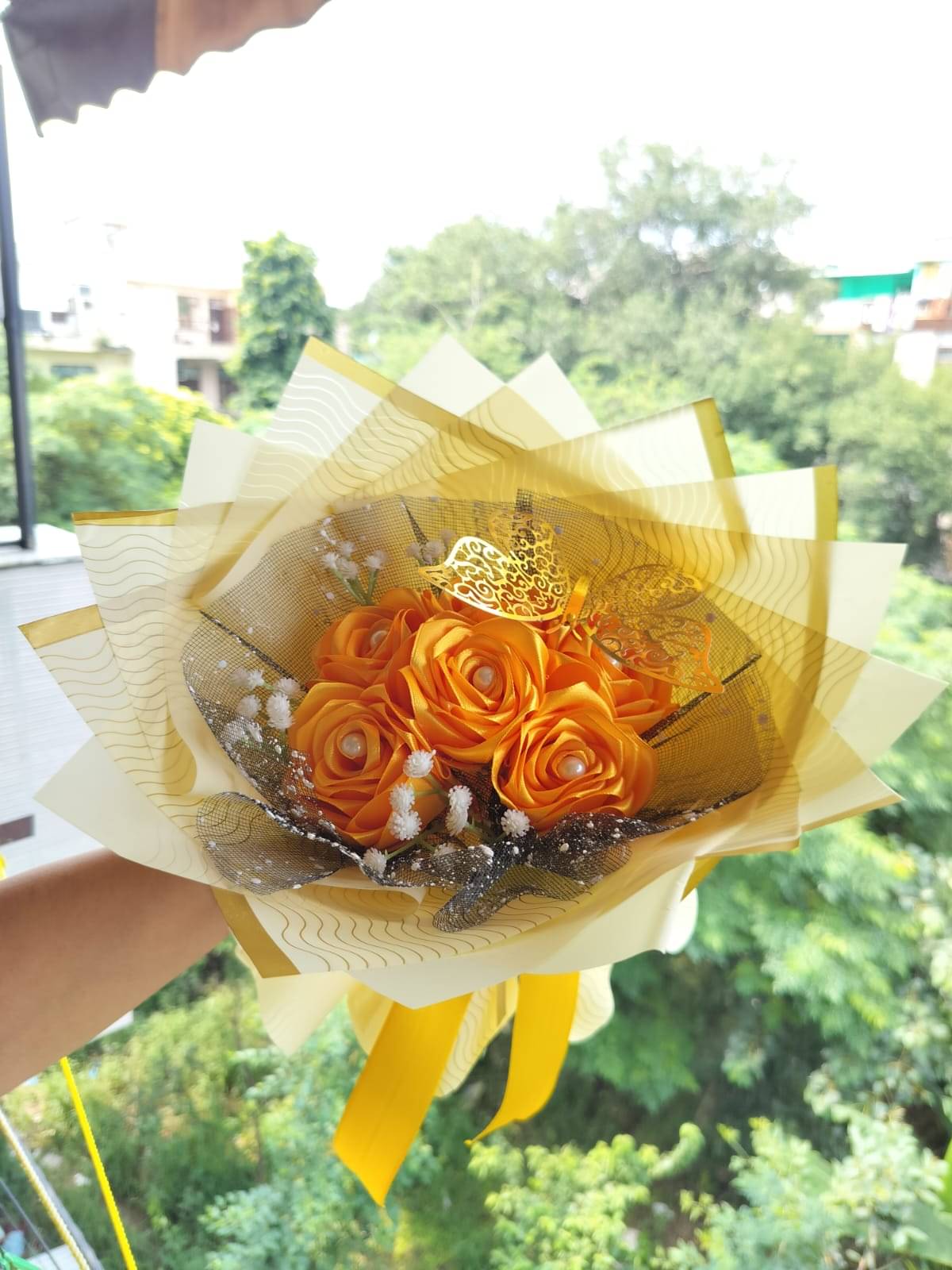     			yellow and cream artificial flower bouquet