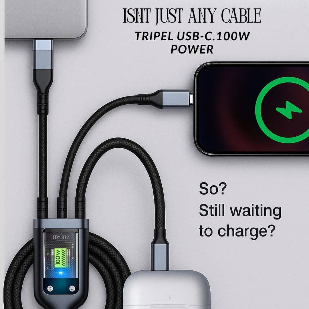 1.5m Data Cables 3_in1 100W Fast Charging - Black 1.5m Data Cables 3_in1 100W Fast Charging - Black