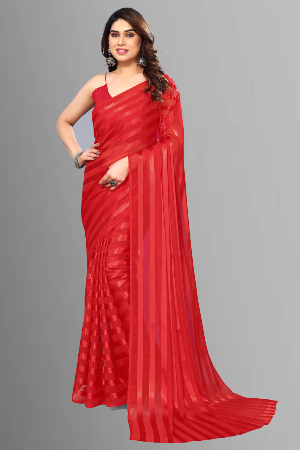     			ANAND SAREES Satin Embellished Kasavu Saree With Unstitched Blouse Piece ( RED )
