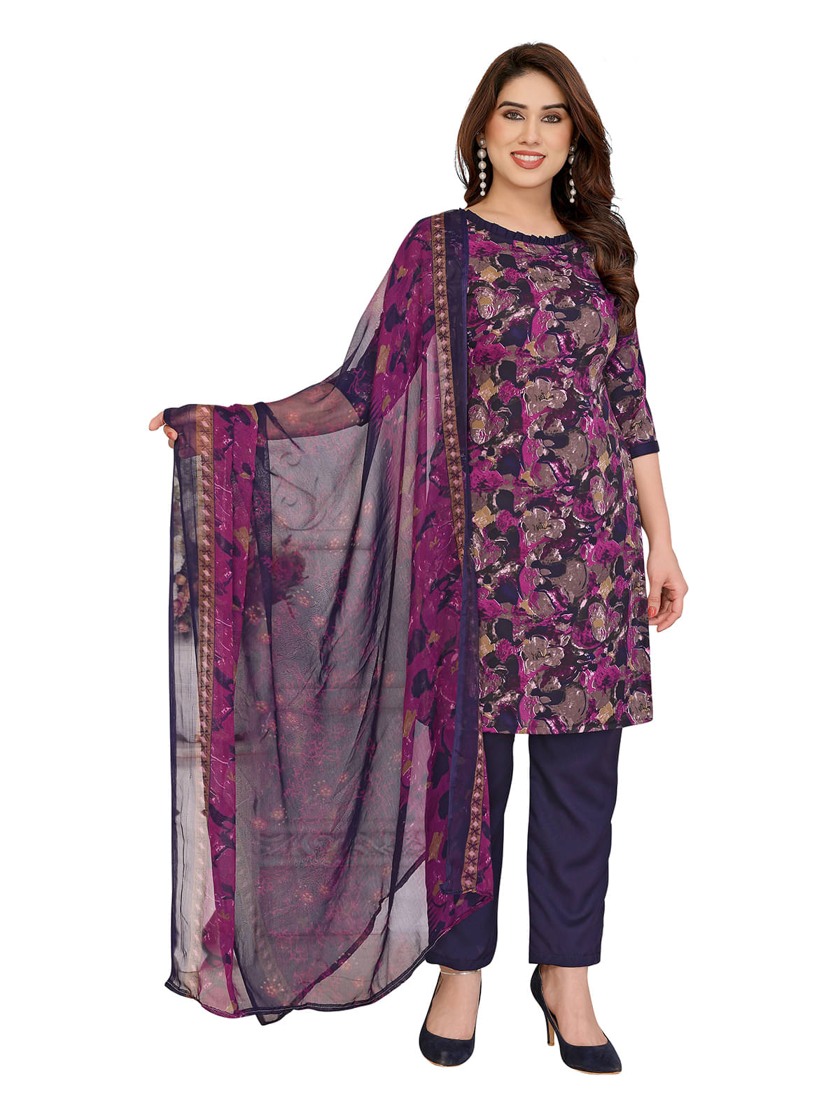 ANAND SAREES Women Crepe Unstitched Dress Material ( Purple ) ANAND SAREES Women Crepe Unstitched Dress Material ( Purple )