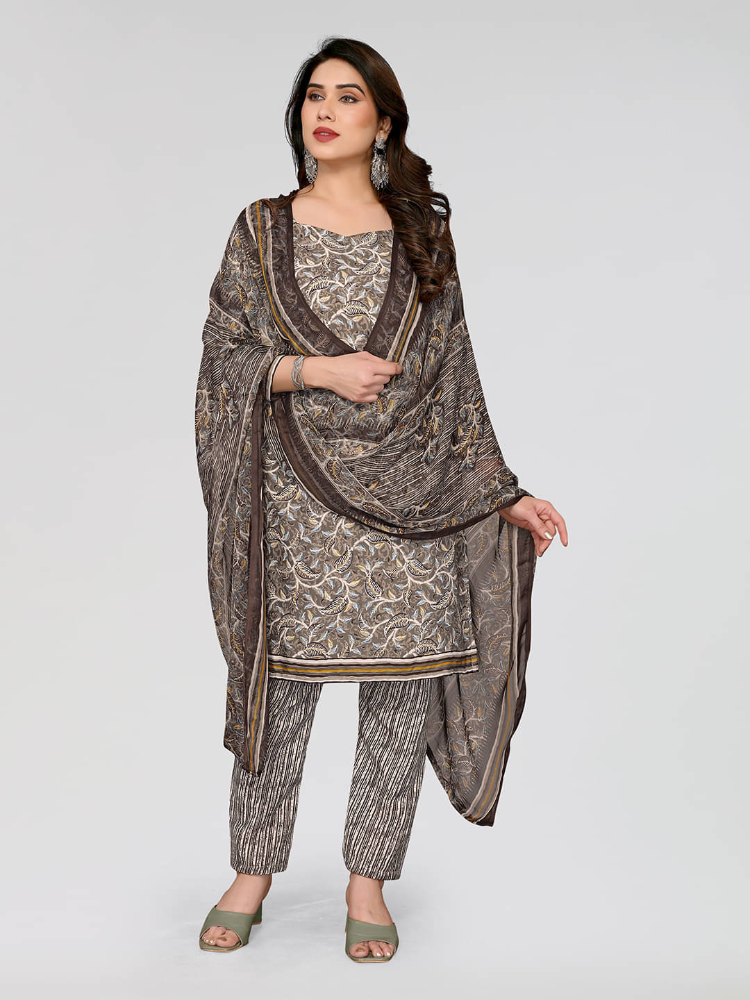 ANAND SAREES Women Crepe Unstitched Dress Material ( Grey )     			ANAND SAREES Women Crepe Unstitched Dress Material ( Grey )