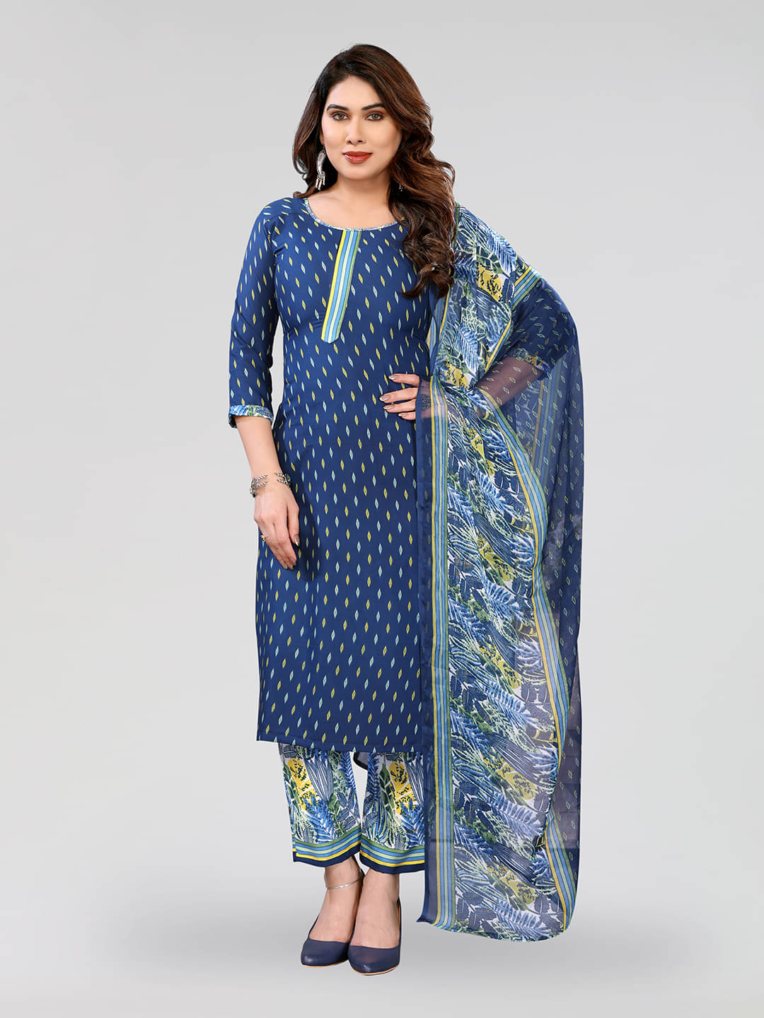 ANAND SAREES Women Crepe Unstitched Dress Material ( Blue )     			ANAND SAREES Women Crepe Unstitched Dress Material ( Blue )