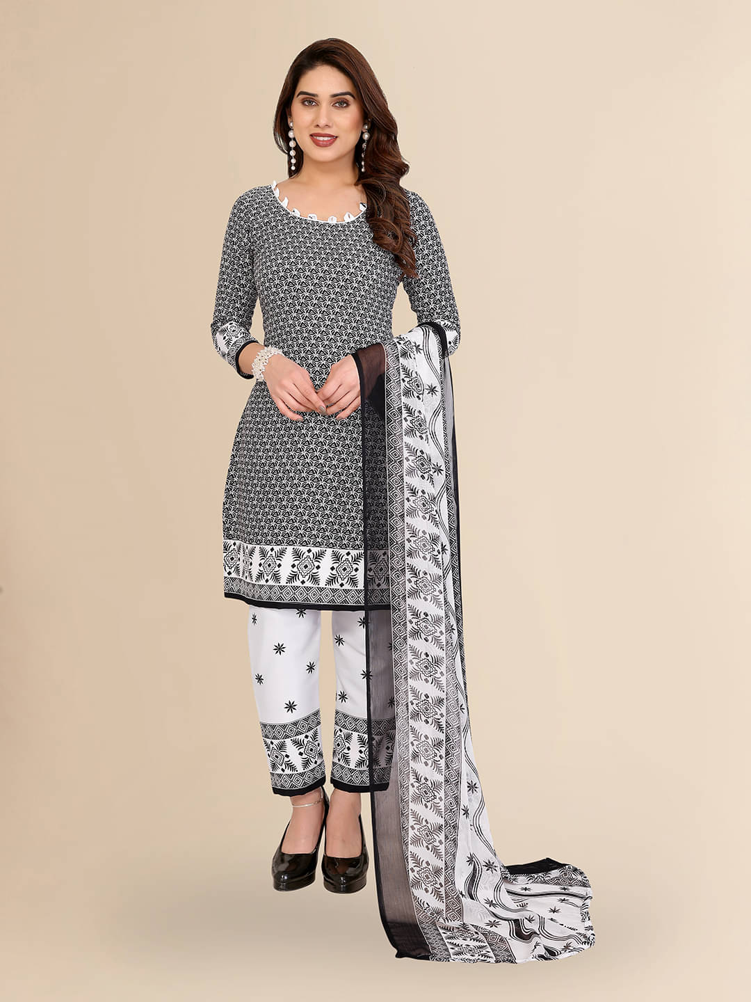 ANAND SAREES Women Crepe Unstitched Dress Material ( Black )     			ANAND SAREES Women Crepe Unstitched Dress Material ( Black )