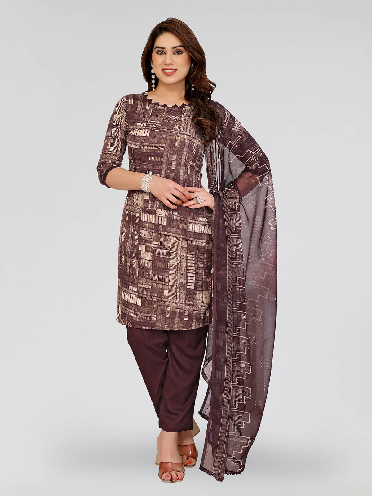     			ANAND SAREES Women Crepe Unstitched Dress Material ( Brown )
