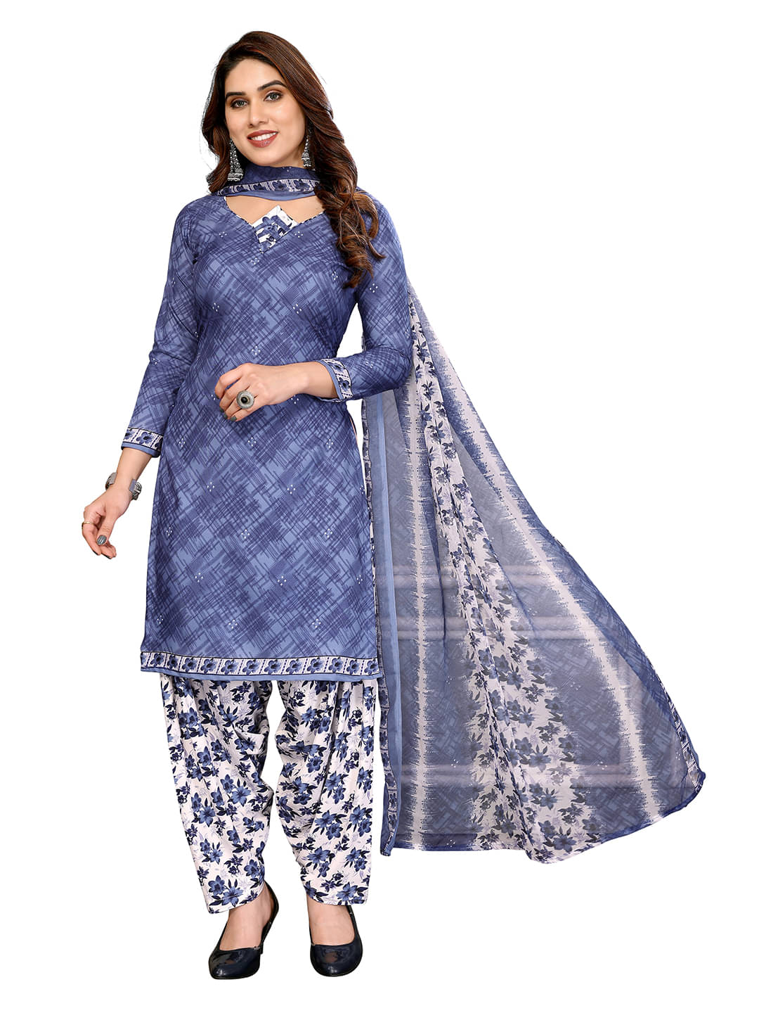 ANAND SAREES Women Crepe Unstitched Dress Material ( Blue )     			ANAND SAREES Women Crepe Unstitched Dress Material ( Blue )