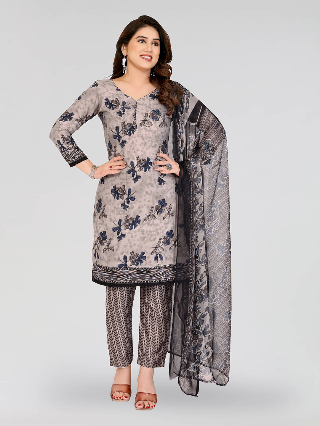     			ANAND SAREES Women Crepe Unstitched Dress Material ( Brown )