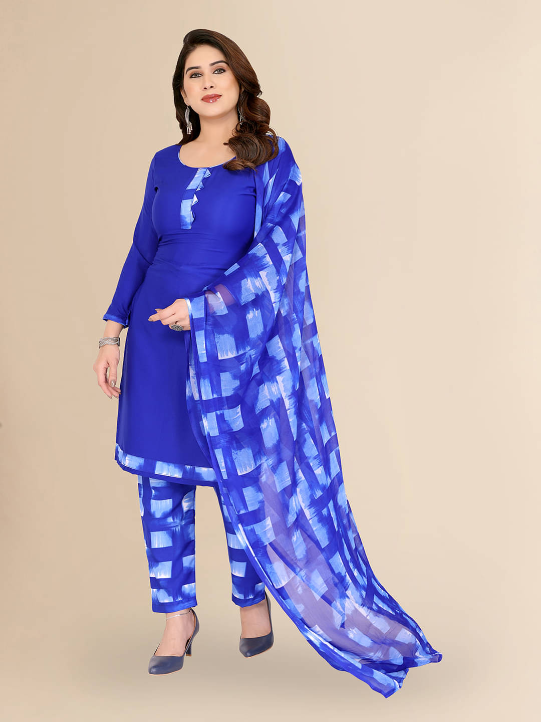 ANAND SAREES Women Crepe Unstitched Dress Material ( Blue ) ANAND SAREES Women Crepe Unstitched Dress Material ( Blue )
