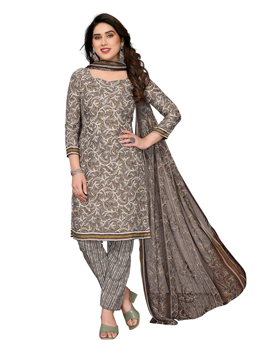 ANAND SAREES Women Crepe Unstitched Dress Material ( Grey )     			ANAND SAREES Women Crepe Unstitched Dress Material ( Grey )
