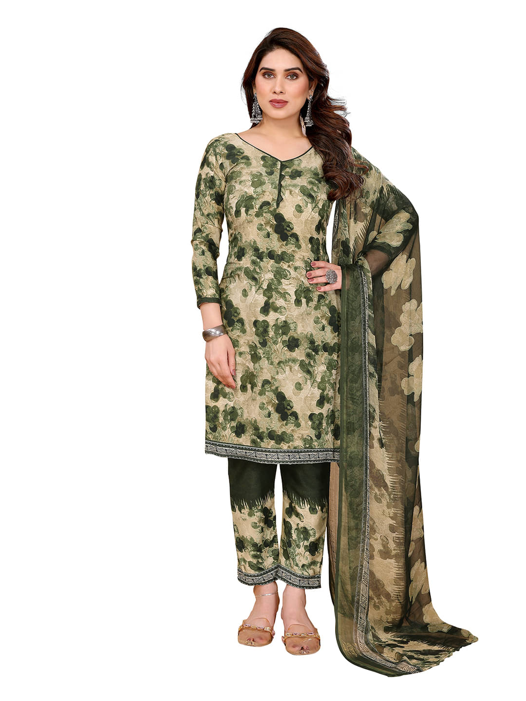 ANAND SAREES Women Crepe Unstitched Dress Material ( Green )     			ANAND SAREES Women Crepe Unstitched Dress Material ( Green )