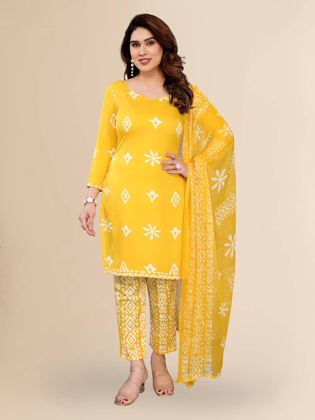     			ANAND SAREES Women Crepe Unstitched Dress Material ( Yellow )