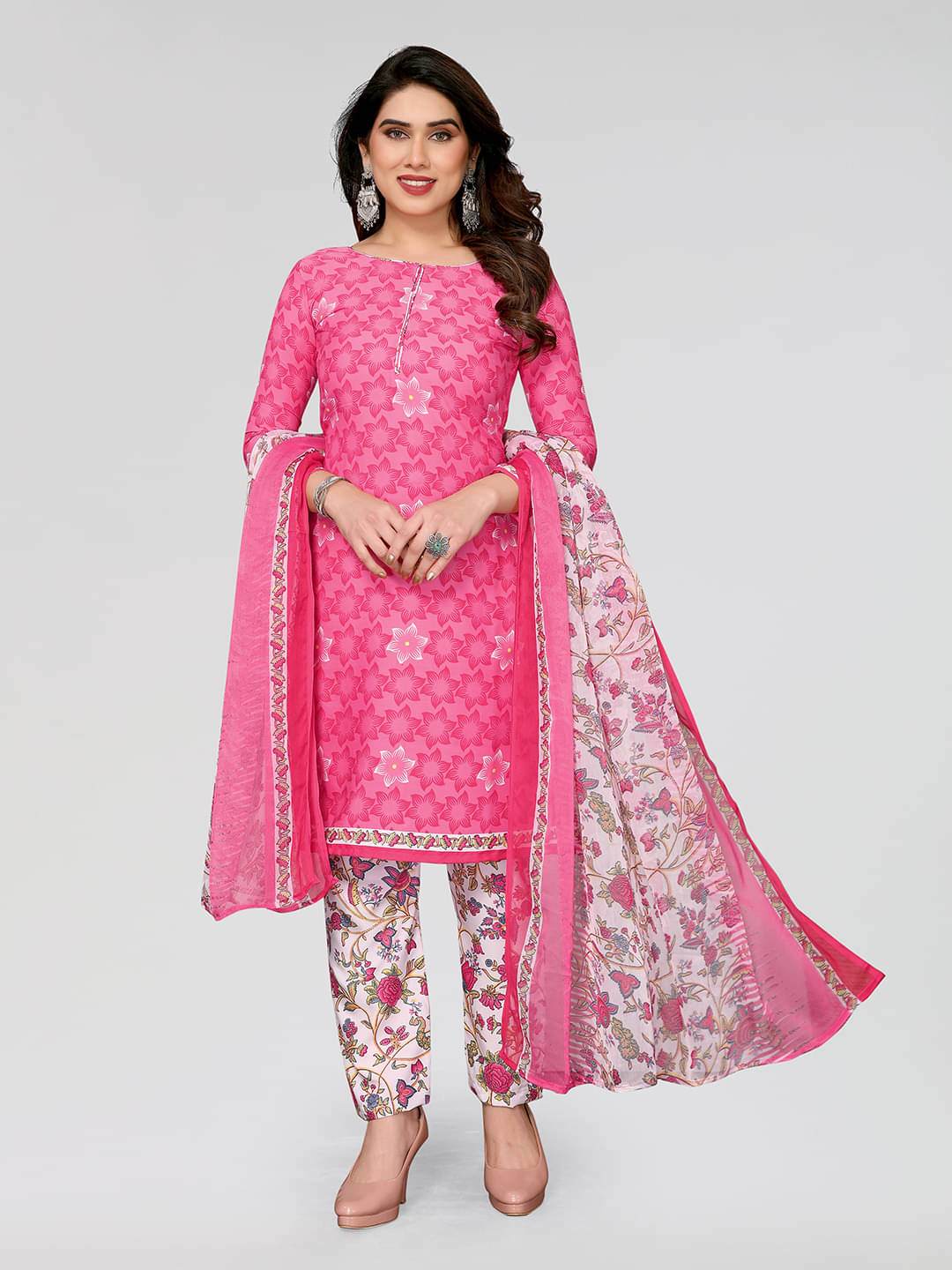 ANAND SAREES Women Crepe Unstitched Dress Material ( Pink )     			ANAND SAREES Women Crepe Unstitched Dress Material ( Pink )
