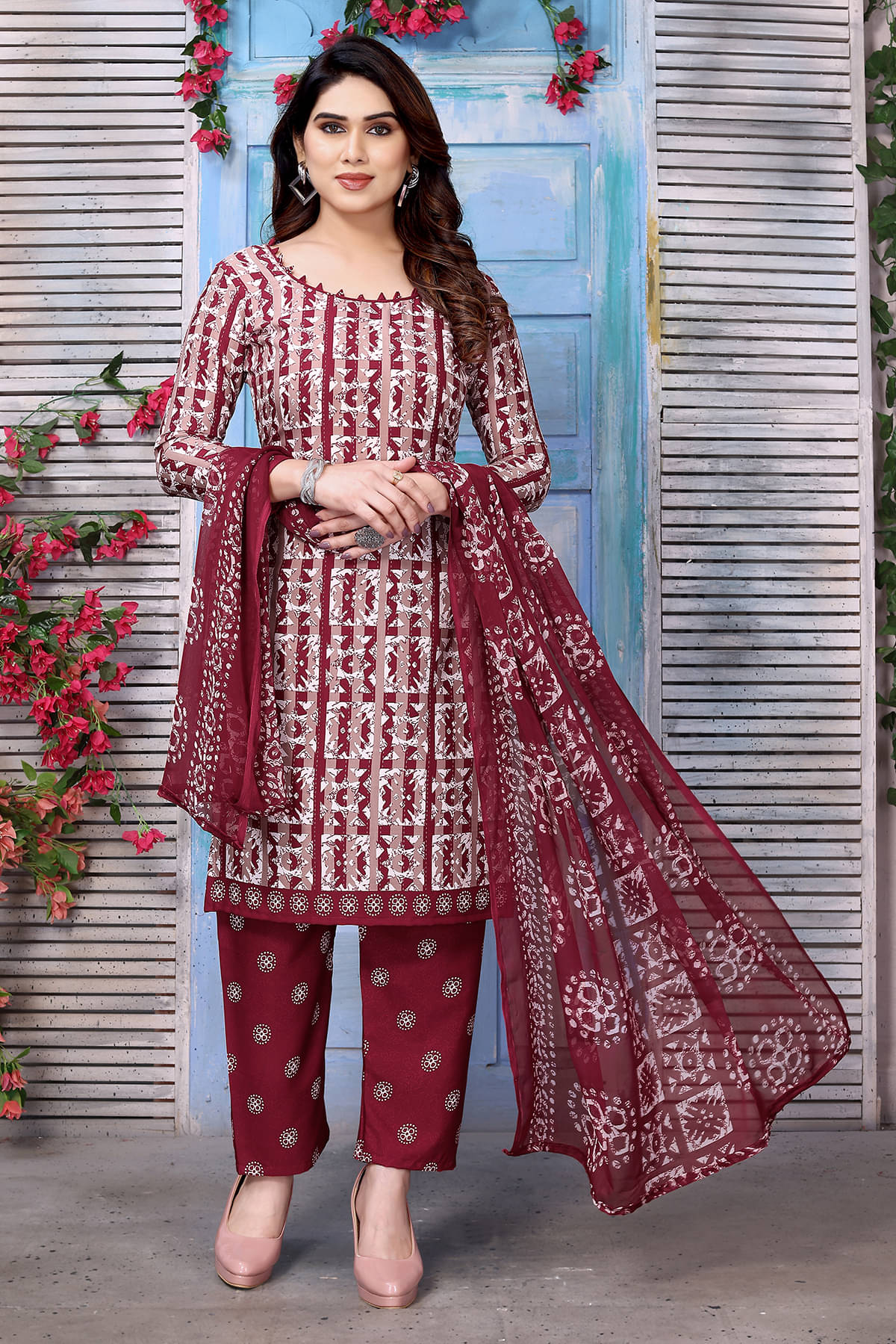 ANAND SAREES Women Crepe Unstitched Dress Material ( White )     			ANAND SAREES Women Crepe Unstitched Dress Material ( White )