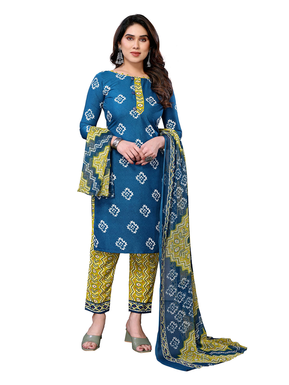 ANAND SAREES Women Crepe Unstitched Dress Material ( Blue ) ANAND SAREES Women Crepe Unstitched Dress Material ( Blue )