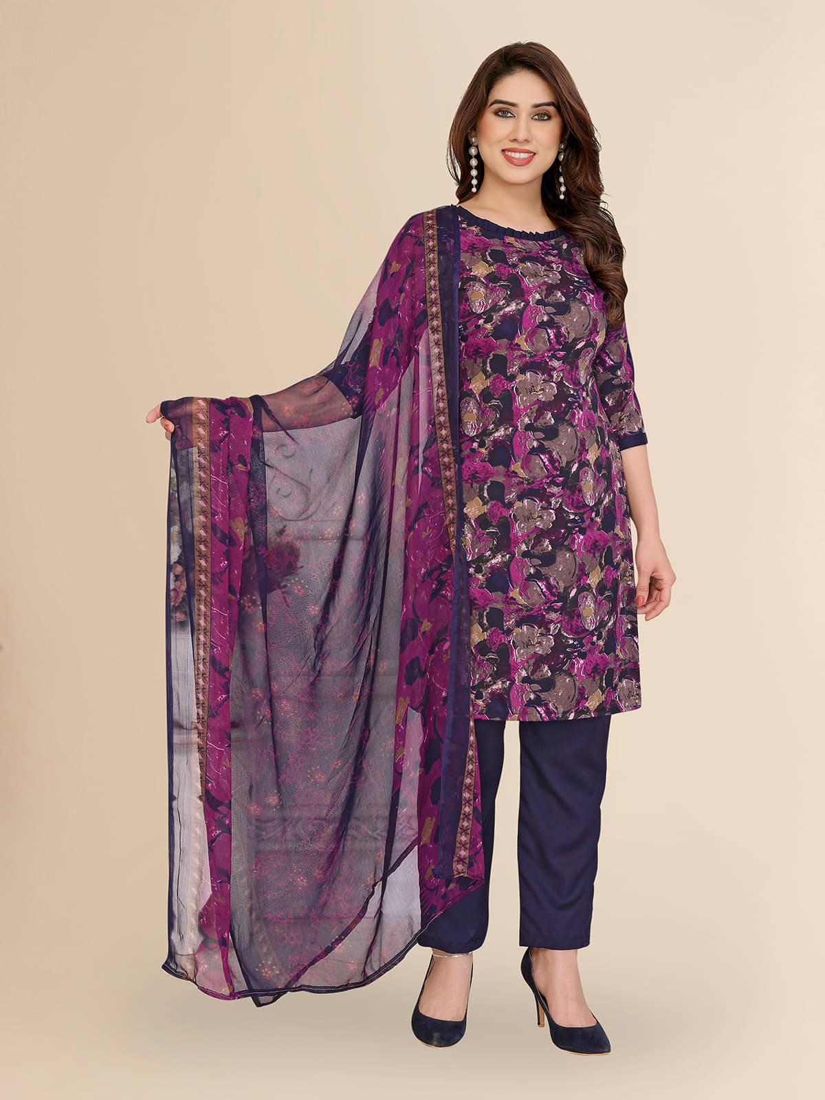 ANAND SAREES Women Crepe Unstitched Dress Material ( Purple ) ANAND SAREES Women Crepe Unstitched Dress Material ( Purple )