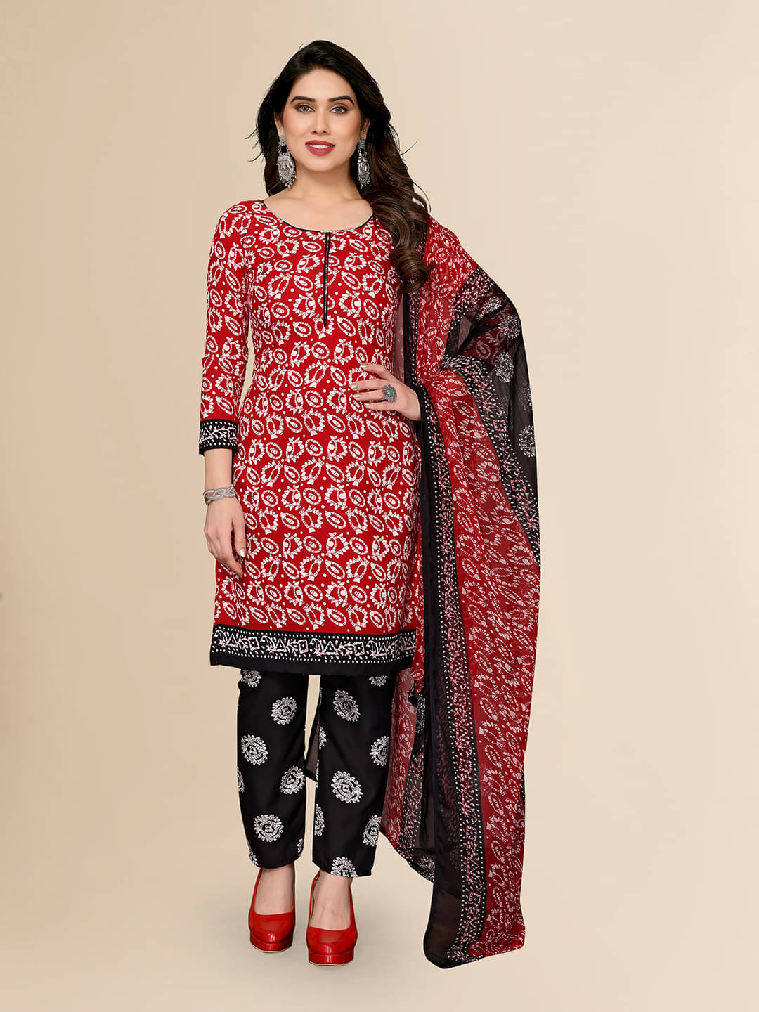 ANAND SAREES Women Crepe Unstitched Dress Material ( Red )     			ANAND SAREES Women Crepe Unstitched Dress Material ( Red )