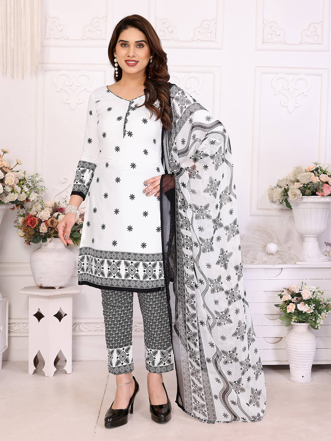     			ANAND SAREES Women Crepe Unstitched Dress Material ( White )
