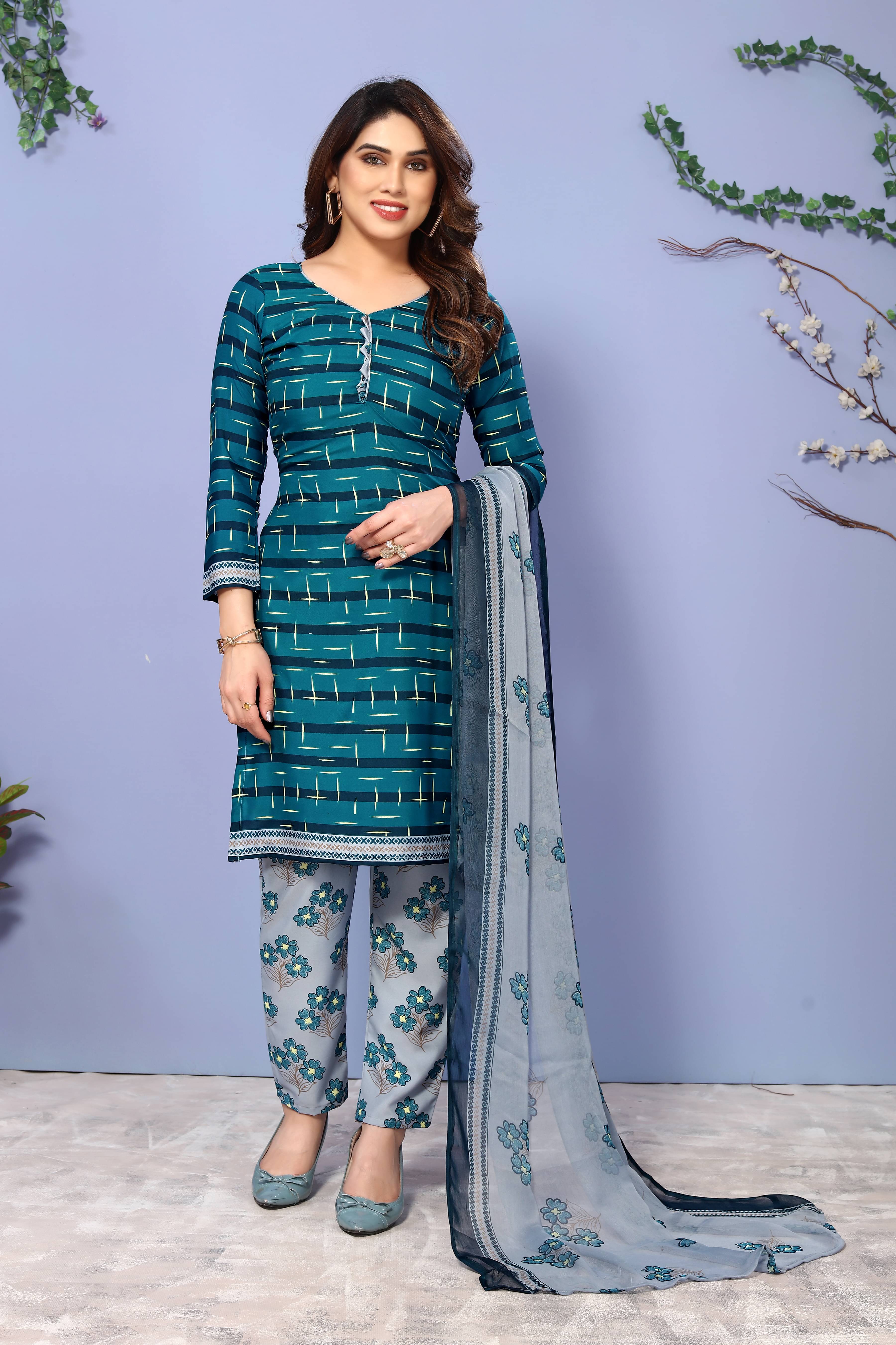 ANAND SAREES Women Crepe Unstitched Dress Material ( Blue )     			ANAND SAREES Women Crepe Unstitched Dress Material ( Blue )