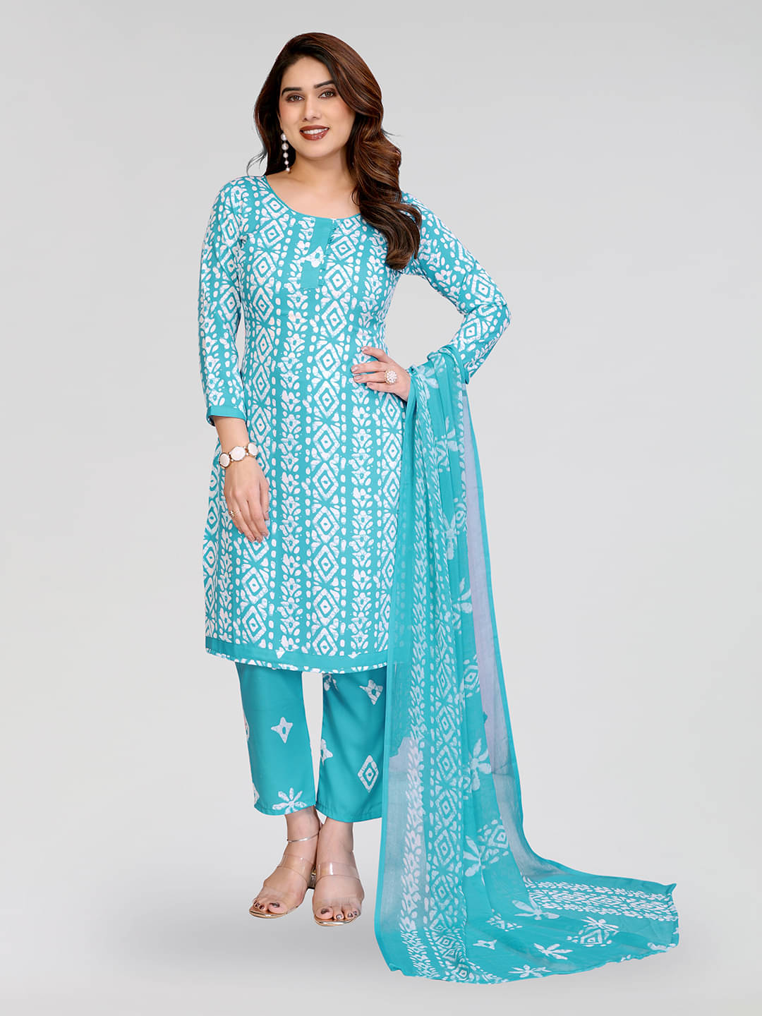 ANAND SAREES Women Crepe Unstitched Dress Material ( Blue )     			ANAND SAREES Women Crepe Unstitched Dress Material ( Blue )