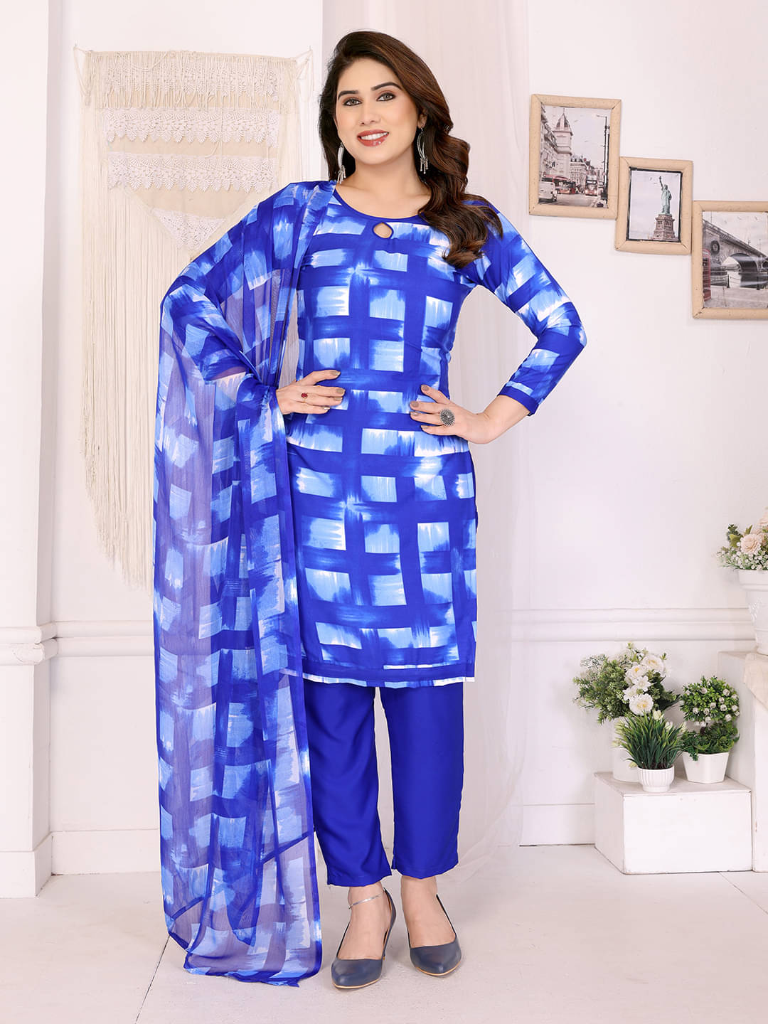 ANAND SAREES Women Crepe Unstitched Dress Material ( Blue ) ANAND SAREES Women Crepe Unstitched Dress Material ( Blue )