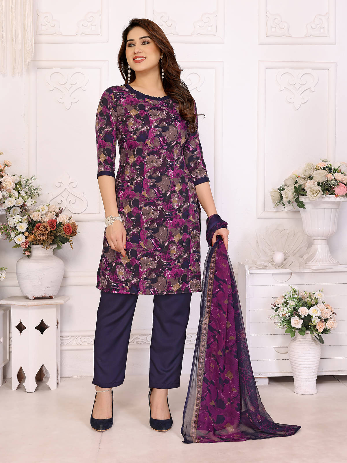     			ANAND SAREES Women Crepe Unstitched Dress Material ( Purple )