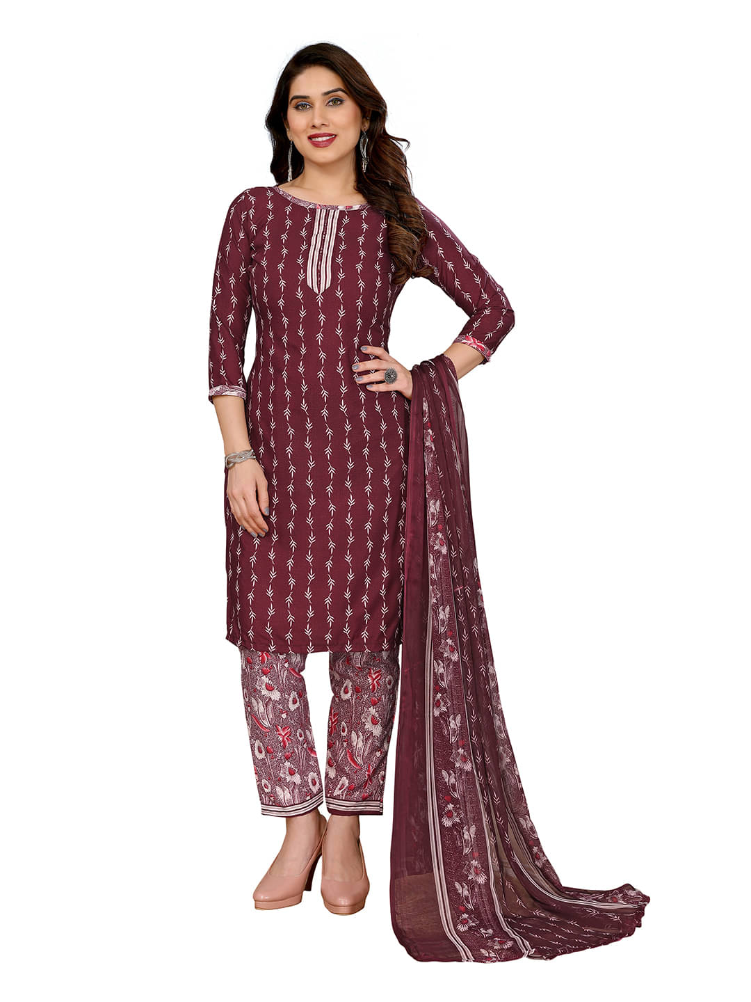 ANAND SAREES Women Crepe Unstitched Dress Material ( Maroon )     			ANAND SAREES Women Crepe Unstitched Dress Material ( Maroon )