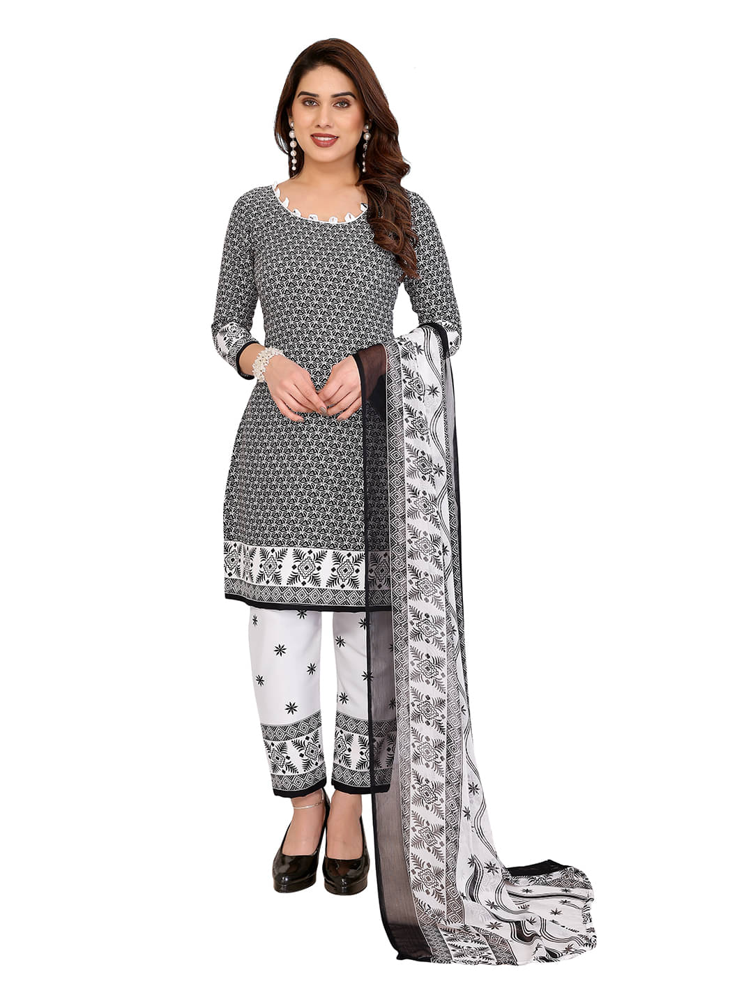 ANAND SAREES Women Crepe Unstitched Dress Material ( Black )     			ANAND SAREES Women Crepe Unstitched Dress Material ( Black )