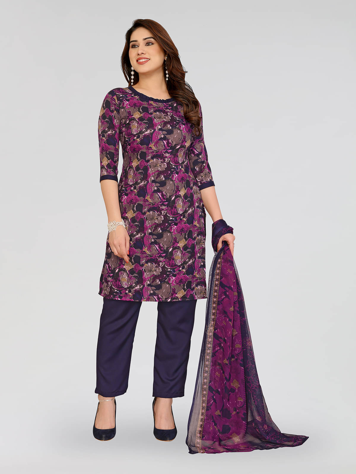 ANAND SAREES Women Crepe Unstitched Dress Material ( Purple ) ANAND SAREES Women Crepe Unstitched Dress Material ( Purple )