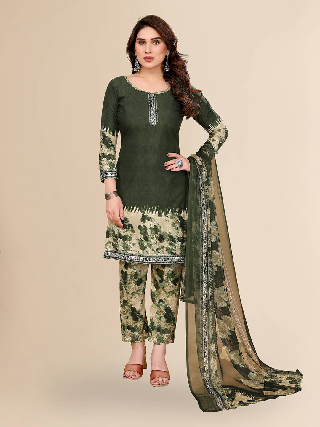 ANAND SAREES Women Crepe Unstitched Dress Material ( Green ) ANAND SAREES Women Crepe Unstitched Dress Material ( Green )