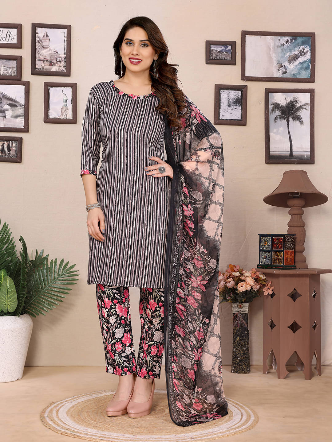 ANAND SAREES Women Crepe Unstitched Dress Material ( Grey )     			ANAND SAREES Women Crepe Unstitched Dress Material ( Grey )