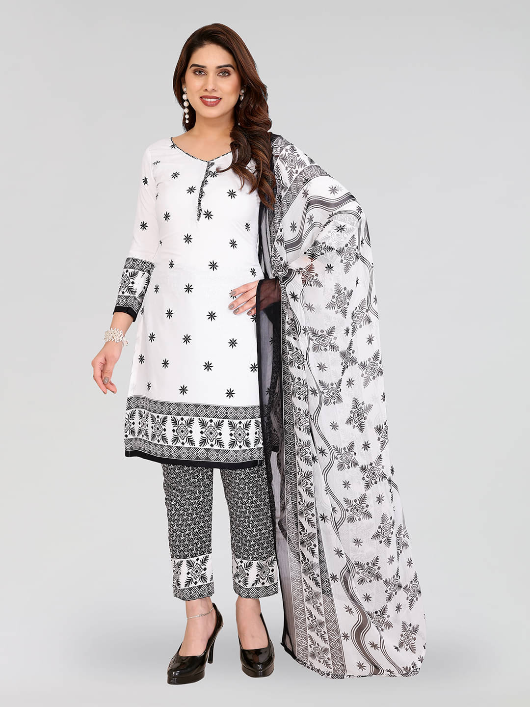 ANAND SAREES Women Crepe Unstitched Dress Material ( White ) ANAND SAREES Women Crepe Unstitched Dress Material ( White )