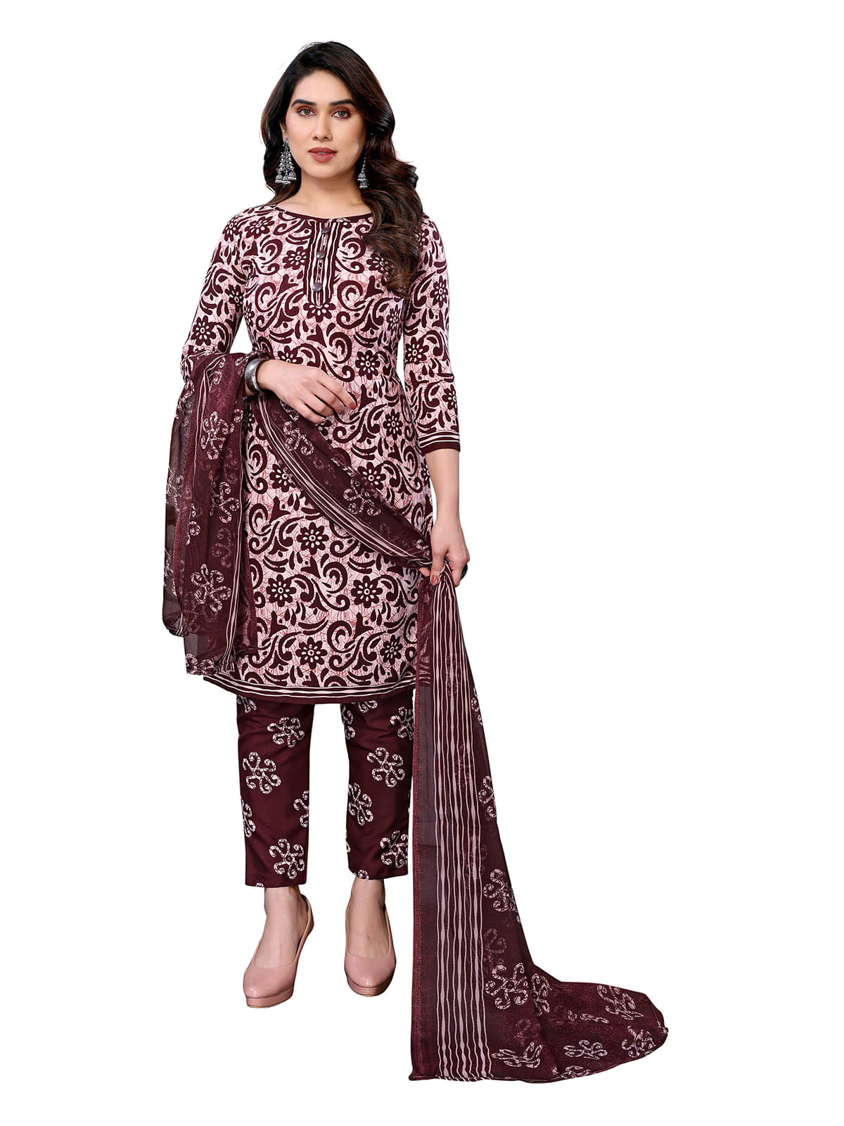 ANAND SAREES Women Crepe Unstitched Dress Material ( Brown ) ANAND SAREES Women Crepe Unstitched Dress Material ( Brown )