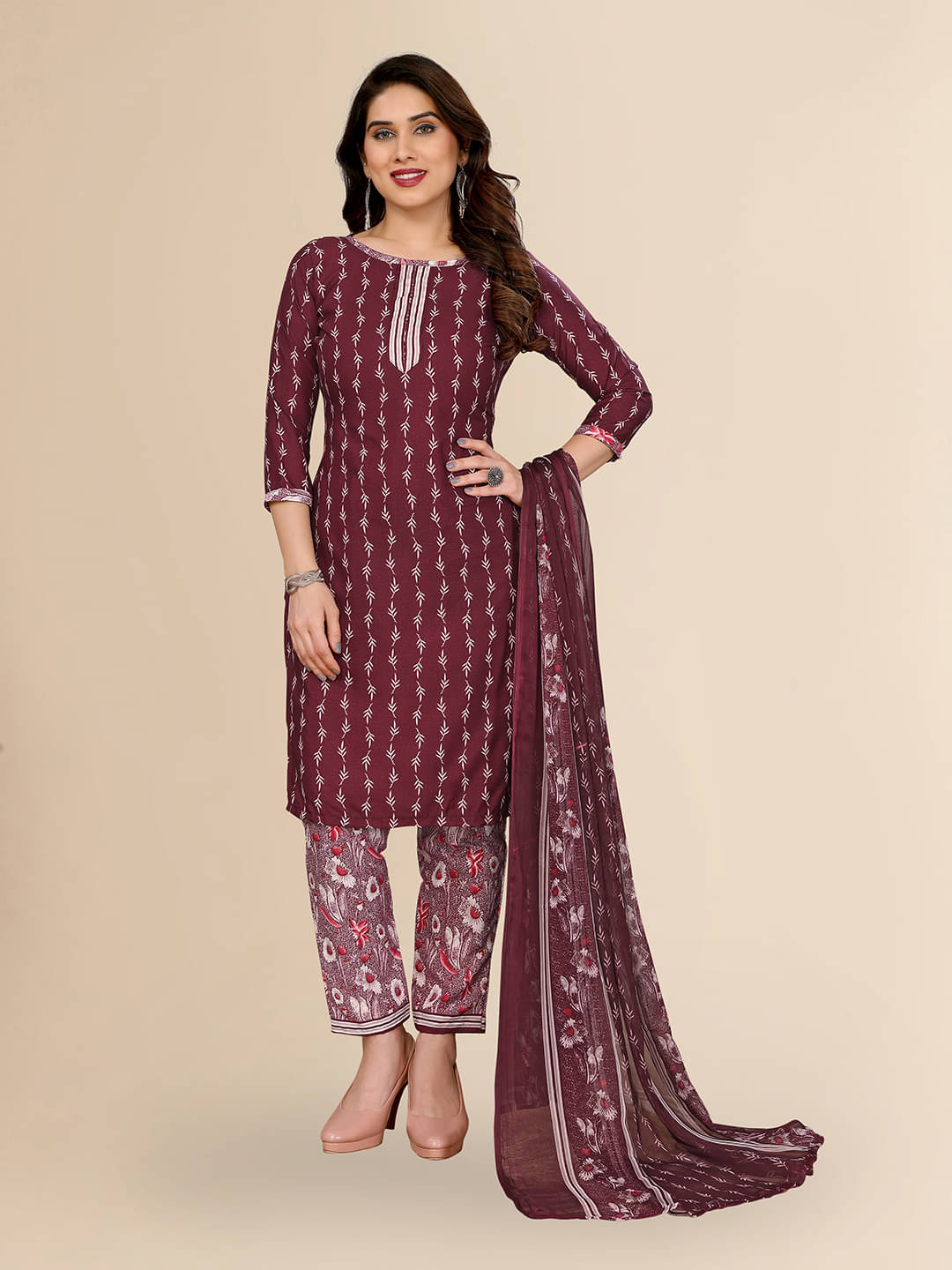     			ANAND SAREES Women Crepe Unstitched Dress Material ( Maroon )