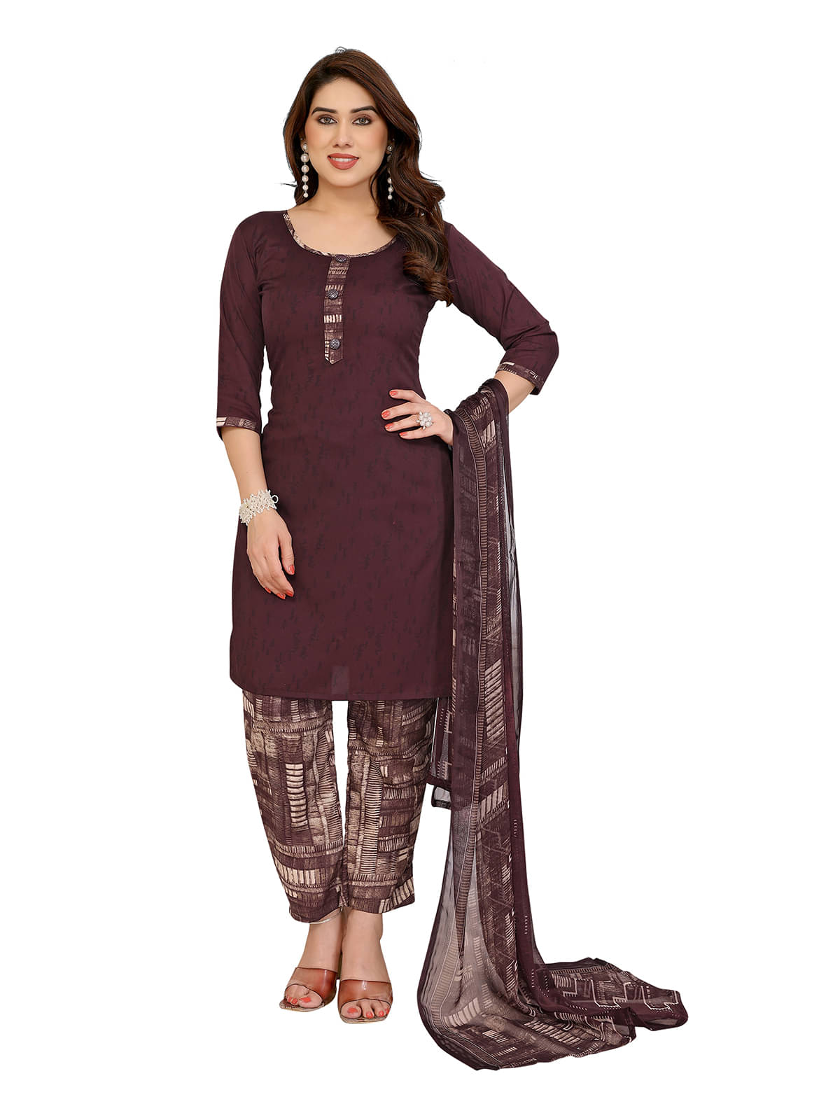     			ANAND SAREES Women Crepe Unstitched Dress Material ( Brown )